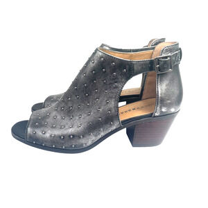 Lucky Brand Barimos Metallic Pewter Studded Open Toe Bootie Sz 9.5 Comfort Boho